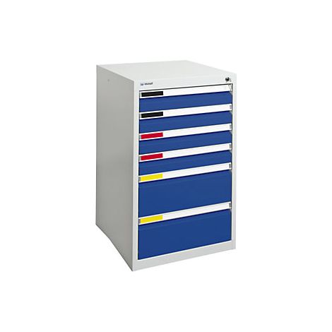 Cajonera  anchura 500 mm  6 cajones  gris luminoso / azul