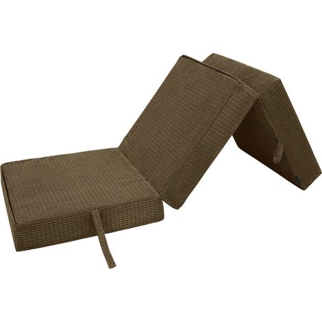 Loft 25 - Gästematratze für Wohnzimmer, Cord-Einzelklappbett Z, faltbare Würfelmatratze für den Innenbereich, Übernachtungsmöglichkeit für Schlafzimmer, faltbare Z-Bettmatratze - Mokka