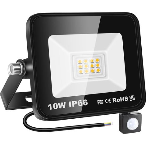 Lampe d'extérieur avec détecteur de mouvement 10W, 1000lm, projecteur LED Lampes d'extérieur 3000K lumière du jour blanc chaud IP66 étanches pour jardin, garage, cour, patio, porche