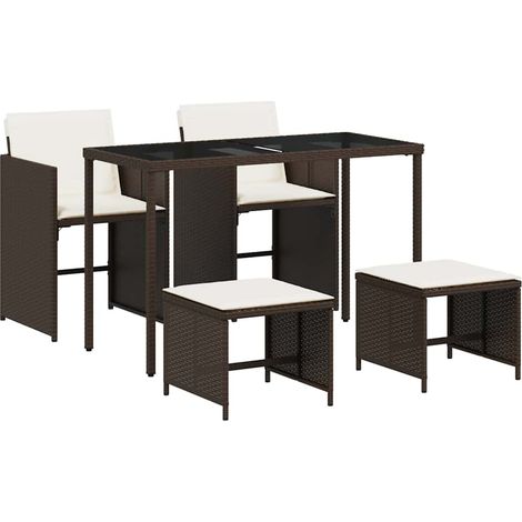 5 Piece Garden Dining Set with Cushions Brown Poly Rattan vidaXL (1/5)