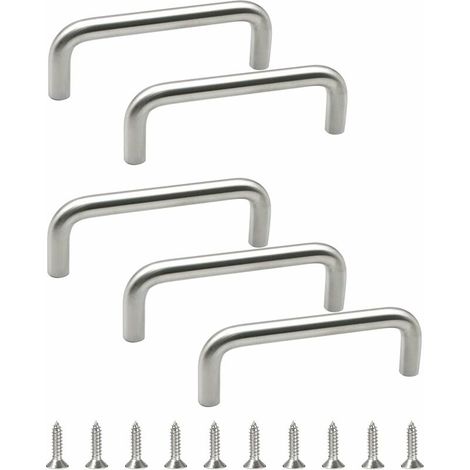 royaluxe - Lot De 5 Poignées Rondes En Acier Inoxydable Massif, Entraxe Des Trous 64 Mm, Quincaillerie D'armoire En U, Pour Chambre, Salle De Bain, Cuisine, Portes D'armoires - Argent Brossé (1/5)