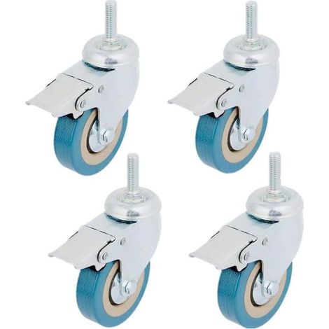 Paquet de 4 roulettes pivotantes Robustes avec Freins, Remplacement des Roues verrouillables pour remorque Industrielle, Meubles de Maison, Armoire de Table de Bureau (Tige 3 Pouces M10) (1/5)