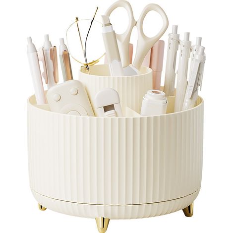 Kosmetik-Organizer, 360° drehbarer Pinselhalter, Kosmetikablage, dekorativer Kosmetik-Organizer – weiß
