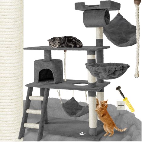 Arbre à chat panneau de fibres griffoir sisal 141cm sécurité gris