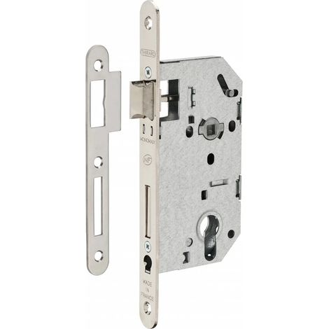 Serrure à larder NF type Monomax axe à 50 mm clé I têtière nickelée avec gâche - FTH THIRARD