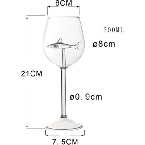 Lot de 2 Verre à vin rouges avec requin à l'intérieur Verre de gobelet verre clair sans plomb pour la partie de bar à la maison (1/4)