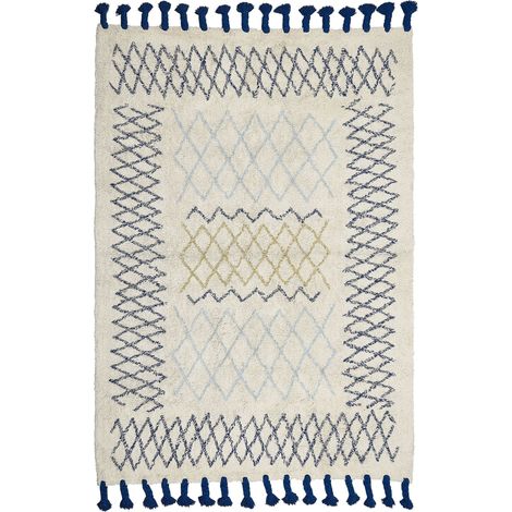 Tappeto Rettangolare cotone 160 x 230 cm Motivo Geometrico Frange Beige Erzincan (1/5)