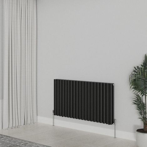 WarmeHaus Horizontal Oval Double Panel Black Radiator 600x1180mm (1/5)