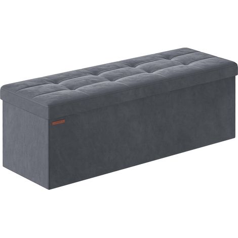 SONGMICS Cassapanca, Pouf Contenitore, Poggiapiedi Pieghevole da 38 x 110 x 38 cm, Ottomano, Regge fino a 300 kg, per Soggiorno, Camera da Letto, Entrata, Grigio Ardesia LSF277G01 (1/5)