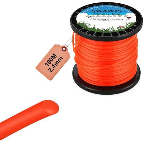 Runde Nylon-Trimmerfaden-Spule, 2,4 mm/100 m, Ersatz-Faden für Rasentrimmer und Unkrautentferner im Garten, Orange (1/5)
