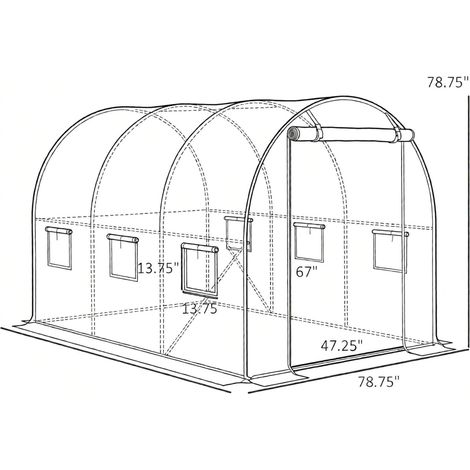 Bâche de remplacement robuste pour serre tunnel (9,8 pi x 6,6 pi x 6,6 pi) avec 6 portes et fenêtres, et grille de renfort. En plastique imperméable. (1/5)