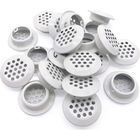 20 Stück – Lüftungsöffnungen – Runde Lüftungsgitter – Runde Edelstahl-Lüftungsgitter – Für Küchen, Badezimmerschränke, Kleiderschränke – 25 mm – Weiß (1/5)