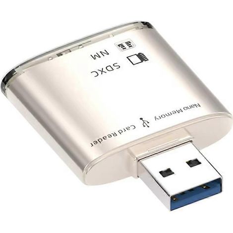 Lecteur de cartes USB 3.0 8 Go–128 Go SD/SDXC pour cartes mémoire Huawei NM Nano, adaptateur d'écriture pour ordinateur portable/PC - JBMEDIA (1/4)