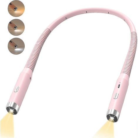 Lámpara de lectura LED para el cuello, manos libres para leer de noche con 3 colores y 3 niveles de brillo ajustables, lámpara de lectura USB plegable (1/5)