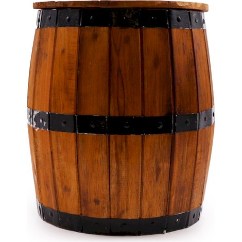 Tabouret tonneau de bière naturel 38 x 32 cm – Compartiment de rangement sous le siège – Design traditionnel en bois et métal