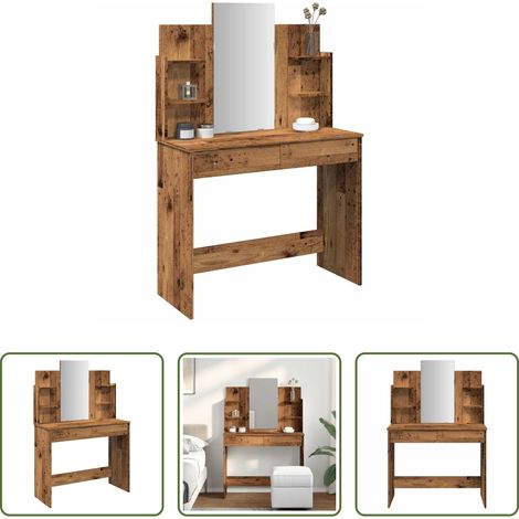 Schminktisch Altholz - Schminktisch mit Spiegel Altholz-Optik 96x39x142 cm (1/5)