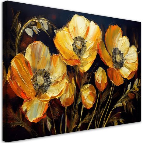 Tableau déco Coquelicots fleurs dorées 90x60 (1/5)