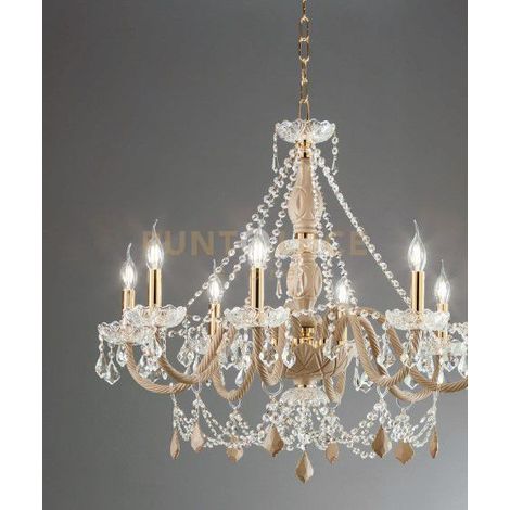 LAMPADARIO OPERA 12 LUCI TRASPARENTE E TORTORA ATTACCO E14 VETRO E CRISTALLO D.100CM