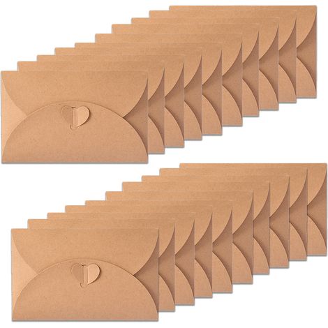 Lot de 20 enveloppes kraft, format lettre, fermeture cœur, papier brun, pour mariage, anniversaire, entreprise (1/5)