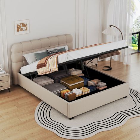 Letto Cloud con contenitore 160x200cm in velluto beige DALLAS