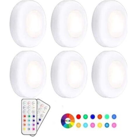 Schrank-/Regalleuchte, kabellose RGB-LED-Nachtleuchte mit 13 Farben, dimmbar mit batteriebetriebener Fernbedienung, 6er-Pack [Energieklasse A+]