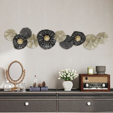 Décoration murale métal 134x7x29 cm noir et or, style moderne pour salon FloraGrace (1/5)
