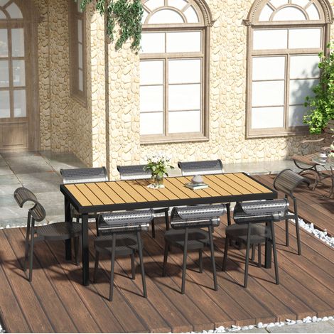 Table de jardin en aluminium aspect bois naturel, rectangulaire, plateau à lattes imitation bois, résistante aux intempéries (1/5)