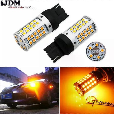 S'applique aux ampoules LED jaune ambre W21W T20 7440 haute puissance 21 W sans résistance ni clignotement rapide pour clignotants avant ou arrière de voiture (jaune) (1/5)