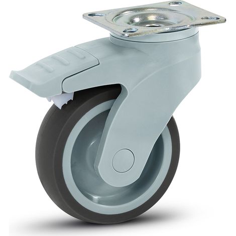 Roulette pivotante freinée - MESO - Plastique gris - 100mm - 100kg - Platine (1/2)
