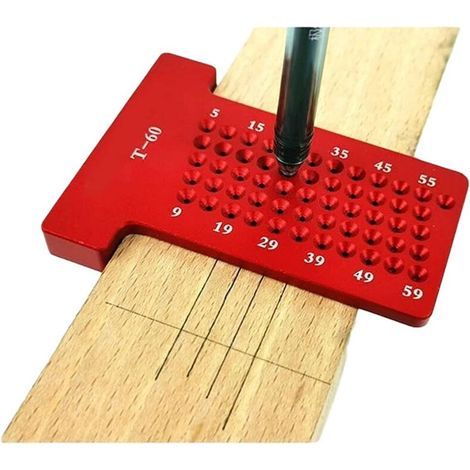 Strumenti di misura di precisione, righello a croce in legno, righello in alluminio, dima di posizionamento dei fori, righello metrico, marcatore, strumento di misura lineare. (1/4)