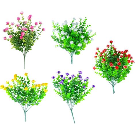 Bouquet De Fleurs Artificielles - Résistant Aux UV - Pour Extérieur Et Intérieur - 35 Cm - 5 Couleurs - Lot De 15 (1/5)