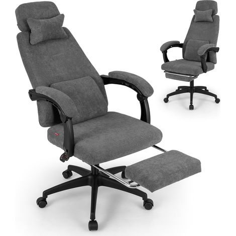 COSTWAY Reclining Home Office Chair Chenille Fabric Upholstered Chair-Gray (1/5)