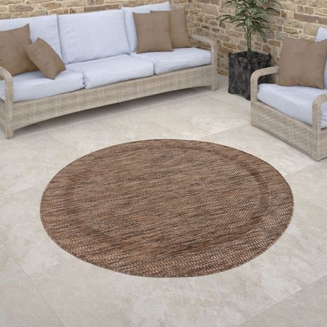 Paco Home Outdoor Teppich rund Flachgewebe in Sisal-Optik mit Bordüre UV-beständig robust Braun, 120 cm Rund (1/5)