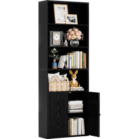 Bookcase, Bookshelf with Doors, 6 Tier Tall Book Shelf, Shelving Unit, 60x23.5x180cm Free Standing Display Shelf for Living Room, Home Office, Dinning Room