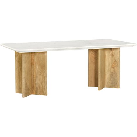 Tavolino in marmo e legno di mango Bianco e Naturale chiaro - NEYALIA (1/5)