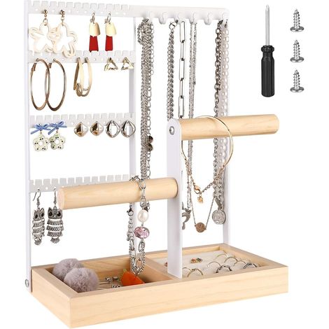 Expositor de cadena de 4 niveles en madera y metal, para guardar joyas y accesorios.