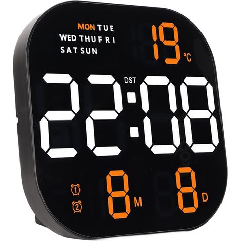 Große digitale LED-Uhr mit USB-Anschluss (5 V), Multifunktionsfernbedienung, Temperatur- und Monatsanzeige, elektronische Leuchtuhr für Büro und Wohnzimmer, zwei Farben: Hellorange (1/5)