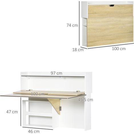 Bureau mural pliable avec étagère, gain de place, pour la maison et le bureau, en aggloméré, 100 x 18 x 74 cm (1/5)