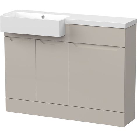 Teddesley Floor Standing Compact 2 Door Vanity Basin WC Unit with Polymarble Basin, 1100mm, Left Hand, Pebble Grey