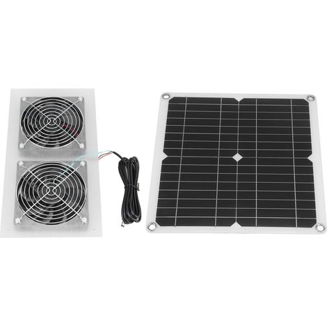 Ventilateur solaire 25W, kit double ventilateur IP65 étanche, silencieux et efficace pour poulailler, chenil, grange (1/5)
