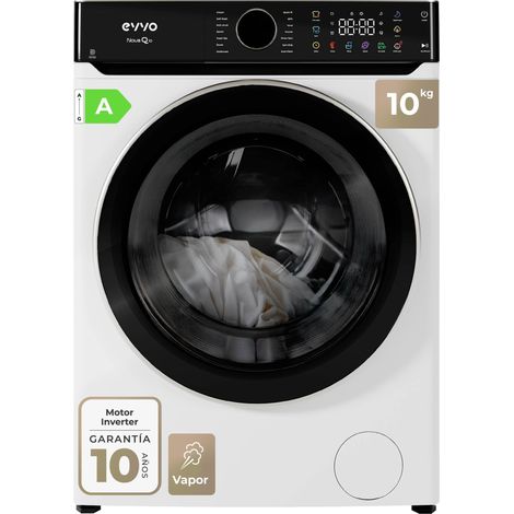 EVVO Lavadora 10 kg carga frontal Nova Q10, 1400 rpm, Clase energética A, Motor Inverter eDRIVE, tambor diamante ePROTECT, 14 programas, Función vapor Steam Wash, Lavado Rápido 15', Inicio diferido, N