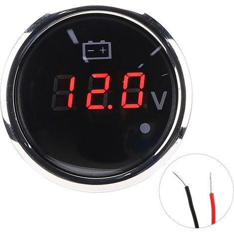2-inch battery voltage gauge, LED digital display, IP67 waterproof, universal smart alarm for boats (AutoBlack) (1/5)