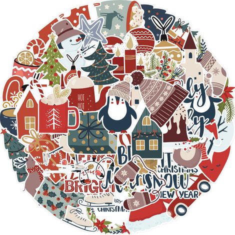 50 pièces Stickers Noel, Merry Christmas Mignon Autocollants Décoratifs, Autocollants Noel pour Water Bottle, Scrapbook, Journal, Laptop, Luggage (1/5)