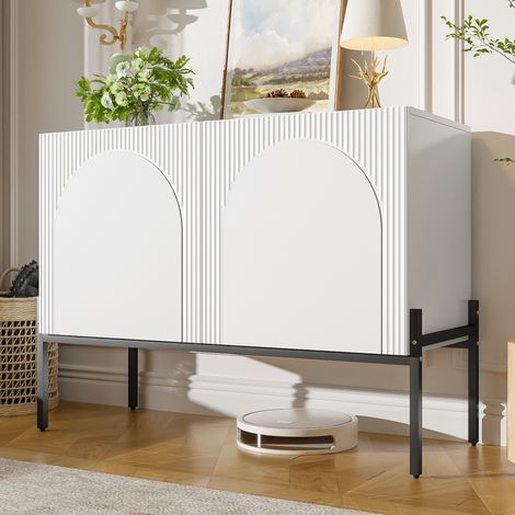 Buffet 100x40x75 cm en panneaux de particules blanc, avec rangement pour salle à manger FloraGrace (1/5)