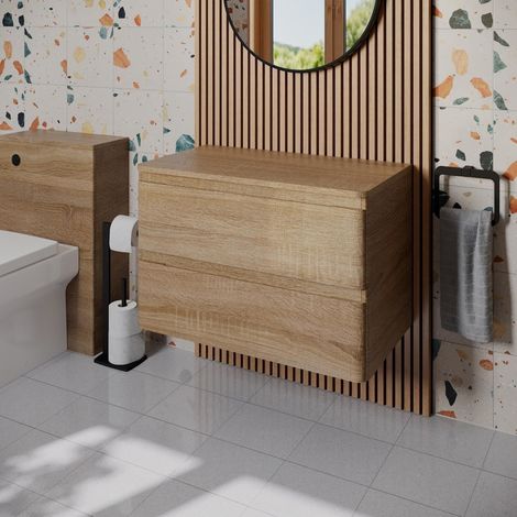 Bathroom Cloakroom Vanity Unit 800mm Wall Hung Cabinet Storage Drawers Wood