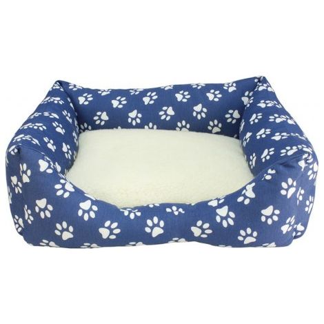 CAMA CUADRADA HUELLAS AZULES 60x55x18cm.
