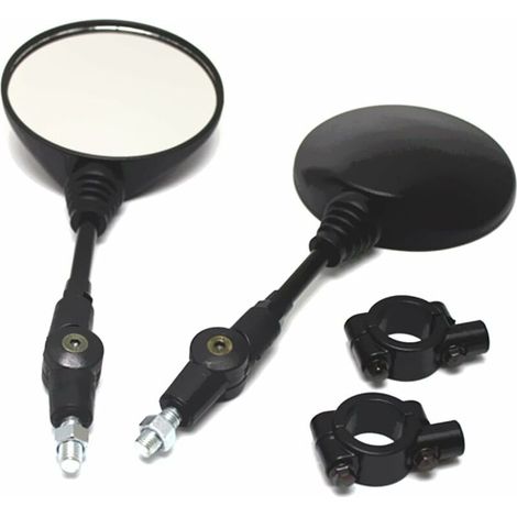 par de espejos retrovisores universales plegables redondos para motocicleta, de aleación de aluminio, con manillar plegable y anillo de montaje, color negro.