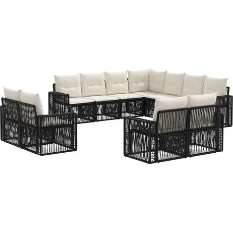 vidaXL Set Divano da Giardino 11 pcs Nero e Bianco Crema polyrattan