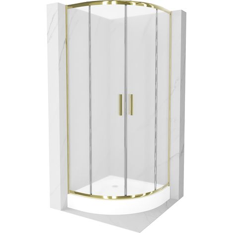 Mexen Rio halbrunde Duschkabine 90 x 90 cm, Frost, Gold + Duschwanne Rio, Weiß - 863-090-090-50-30-4