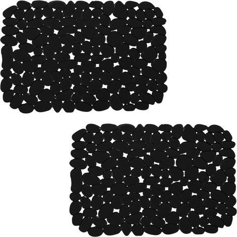 Lot de 2 tapis de protection d'évier 40 x 30 cm à découper soi-même pour évier de cuisine en acier inoxydable à drainage rapide pour vaisselle et verrerie, noir (1/5)